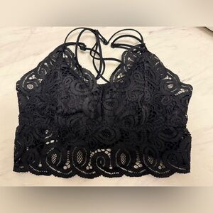 Victoria Secret S PINK Lace Bralette Lace V Neck Black Strappy Back Boho Lined